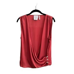 L'ACADEMIE Orange Wrap Top Size S Buttons Draped Sleeveless Camisole Tank Cami